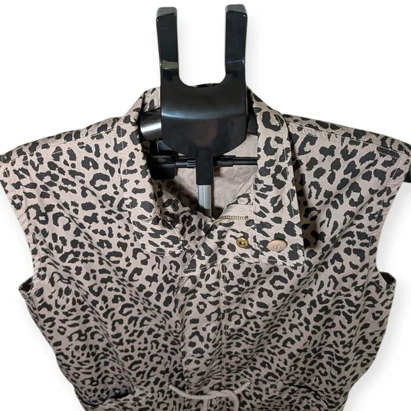 Ashley Mason Sleeveless Safari Vest | Tan Black Leopard Print Zip Front Large - Picture 11 of 16